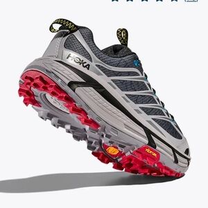 Hoka Mafate Three2 Gray and Red Athletic Shoes